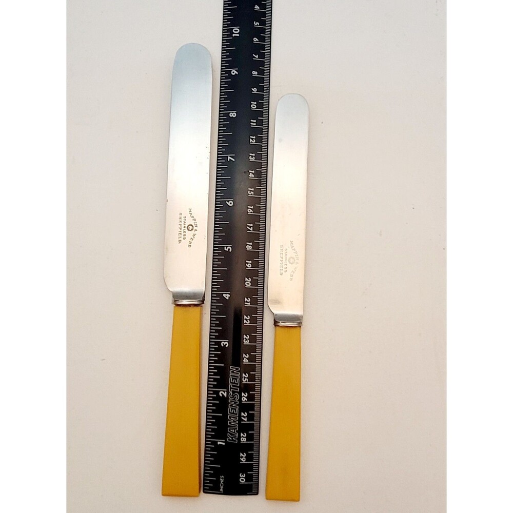VINTAGE Set 24 Knives MAPPIN & WEBB Butterscotch Sheffield Cutlery Yellow KNIFE - Picture 2 of 5